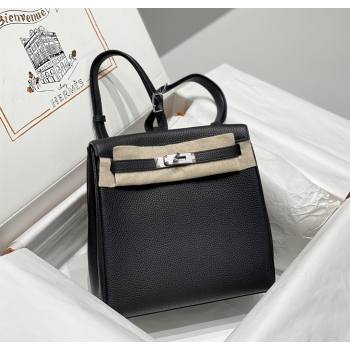 Hermes Kelly Ado Backpack 22cm in Togo Leather Black/Silver 2026(Half Handmade) (XX-26012102)