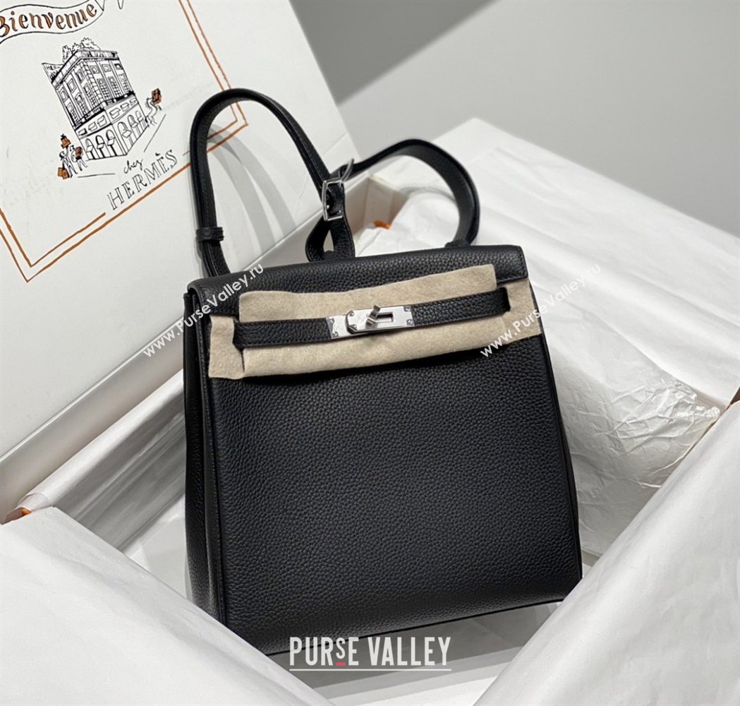 Hermes Kelly Ado Backpack 22cm in Togo Leather Black/Silver 2026(Half Handmade) (XX-26012102)