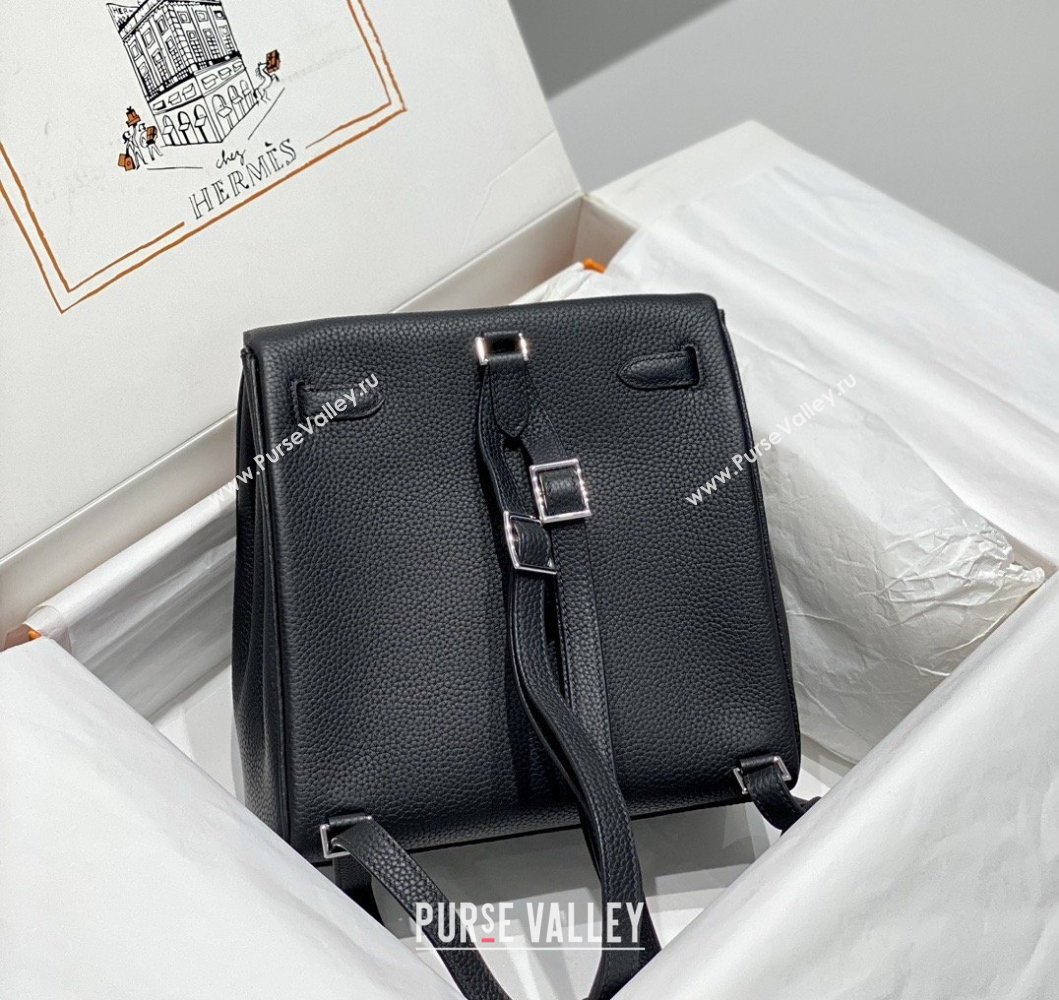 Hermes Kelly Ado Backpack 22cm in Togo Leather Black/Silver 2026(Half Handmade) (XX-26012102)