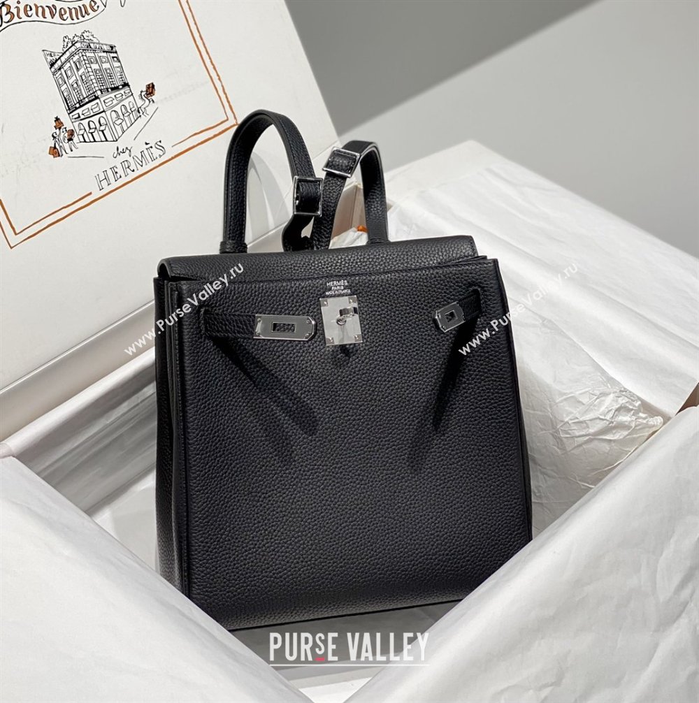 Hermes Kelly Ado Backpack 22cm in Togo Leather Black/Silver 2026(Half Handmade) (XX-26012102)