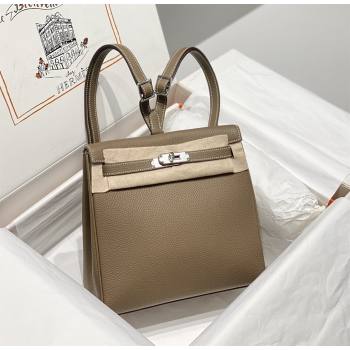 Hermes Kelly Ado Backpack 22cm in Togo Leather Etoupe/Silver 2026(Half Handmade) (XX-26012101)