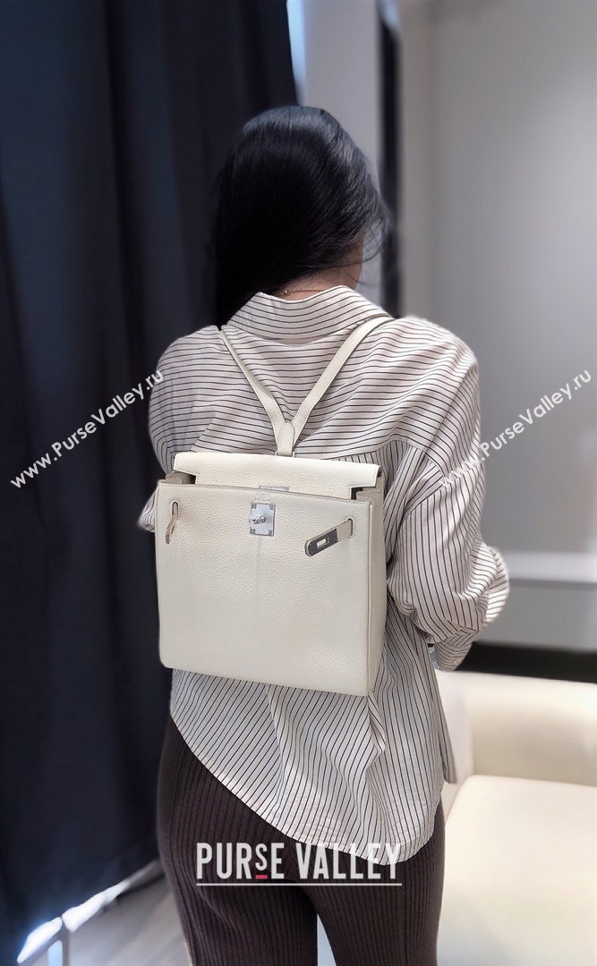 Hermes Kelly Ado Backpack 22cm in Togo Leather Cream White/Silver 2026(Half Handmade) (XX-26012103)