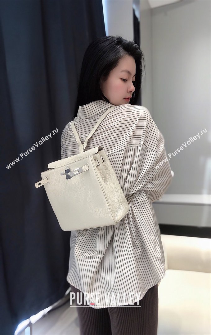 Hermes Kelly Ado Backpack 22cm in Togo Leather Cream White/Silver 2026(Half Handmade) (XX-26012103)