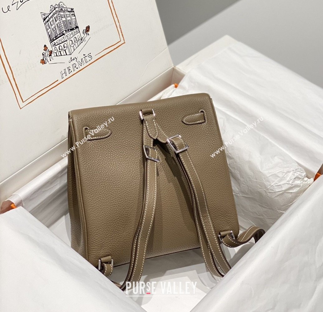 Hermes Kelly Ado Backpack 22cm in Togo Leather Etoupe/Silver 2026(Half Handmade) (XX-26012101)