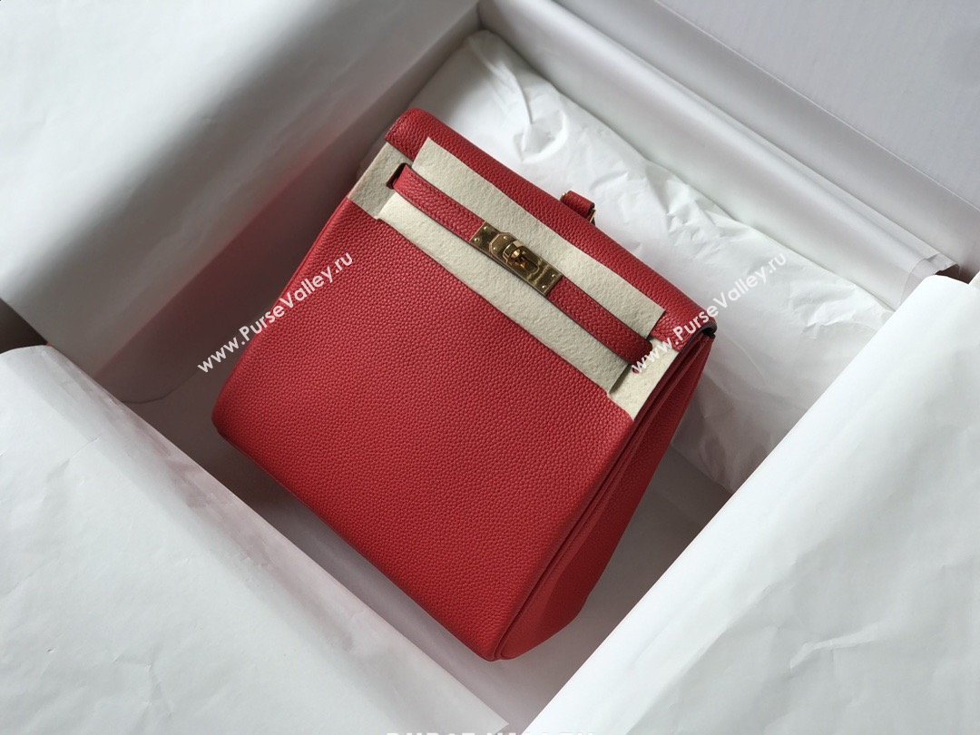 Hermes Kelly Ado Backpack 22cm in Togo Leather Red/Gold 2026(Half Handmade) (XX-26012104)