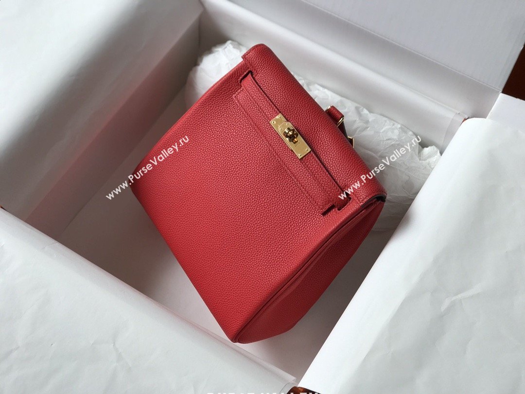 Hermes Kelly Ado Backpack 22cm in Togo Leather Red/Gold 2026(Half Handmade) (XX-26012104)