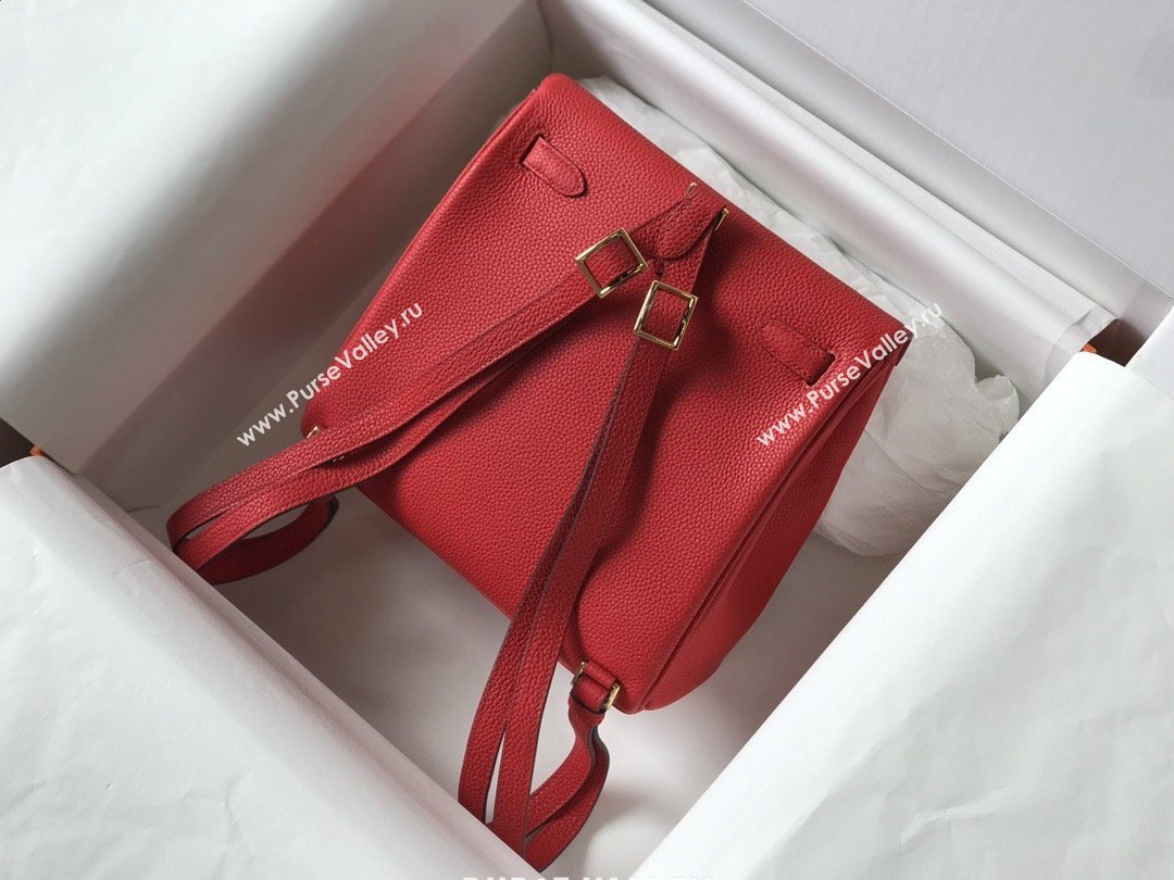 Hermes Kelly Ado Backpack 22cm in Togo Leather Red/Gold 2026(Half Handmade) (XX-26012104)