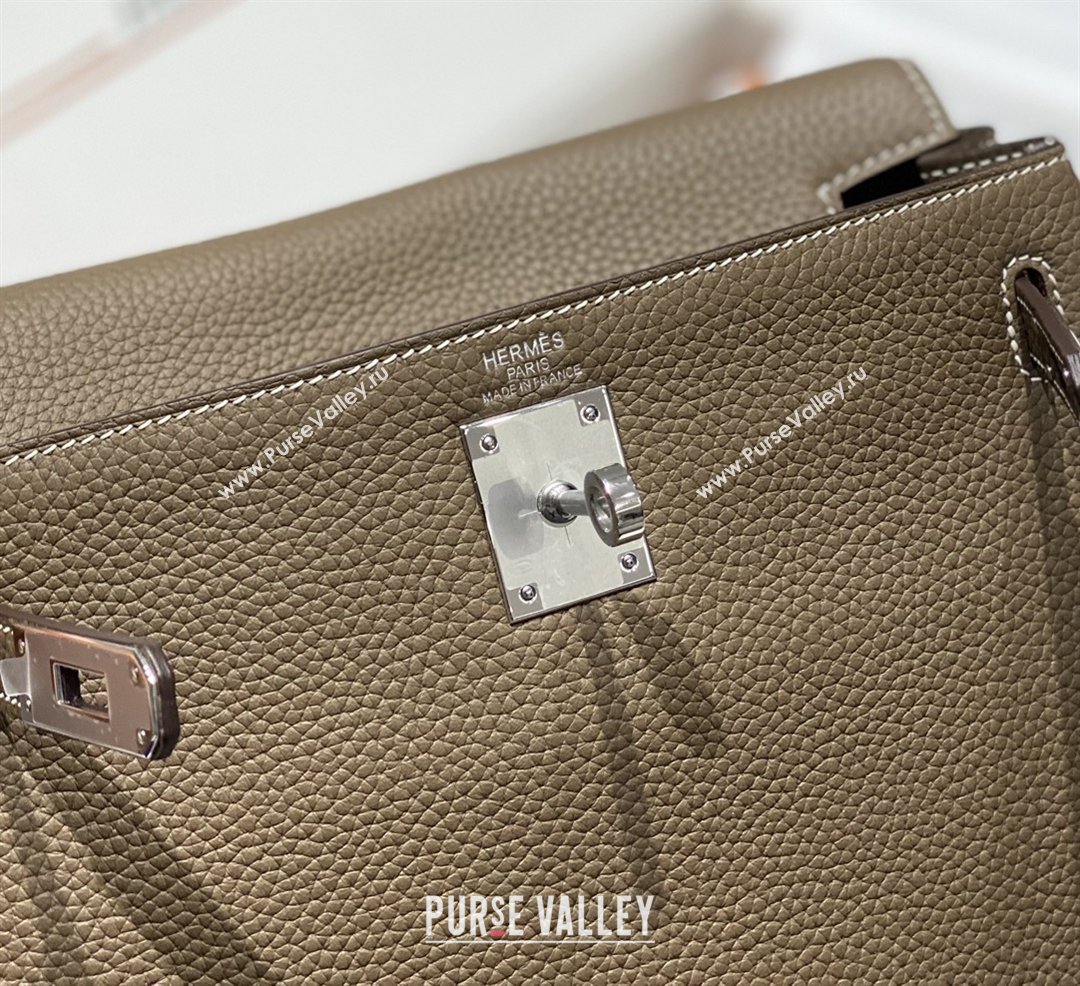 Hermes Kelly Ado Backpack 22cm in Togo Leather Etoupe/Silver 2026(Half Handmade) (XX-26012101)