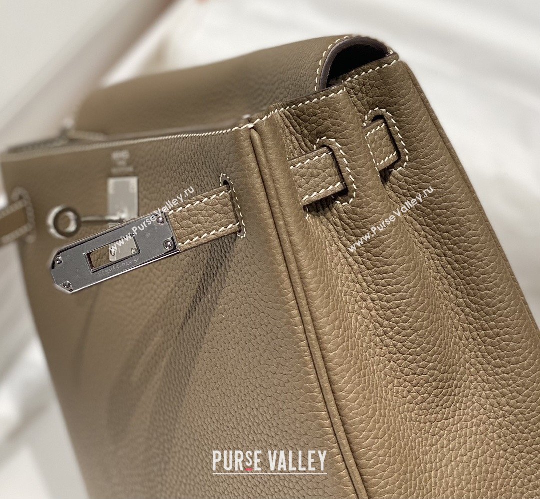 Hermes Kelly Ado Backpack 22cm in Togo Leather Etoupe/Silver 2026(Half Handmade) (XX-26012101)