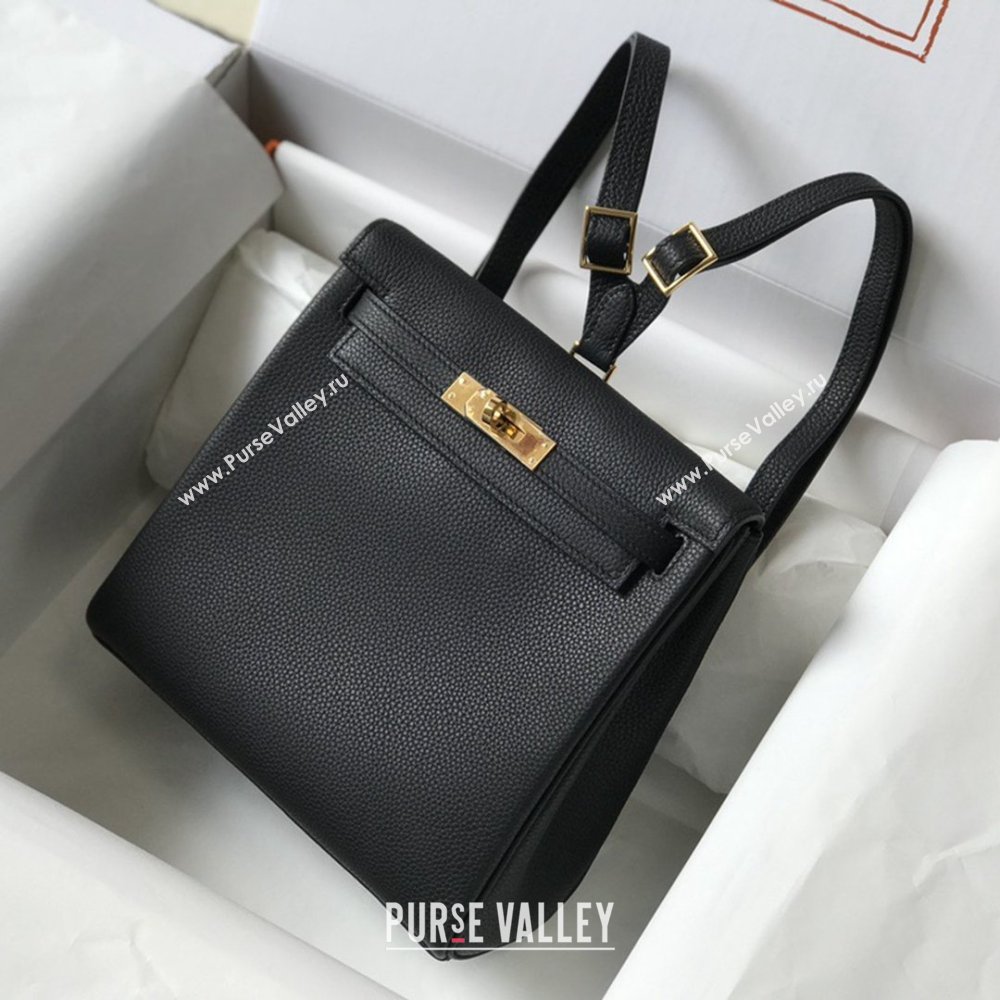 Hermes Kelly Ado Backpack 22cm in Togo Leather Black/Gold 2026(Half Handmade) (XX-26012105)