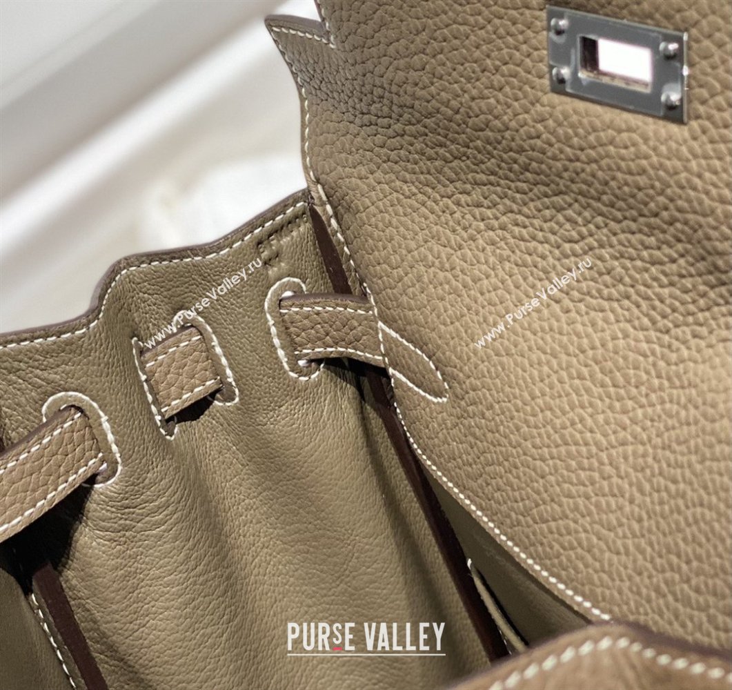 Hermes Kelly Ado Backpack 22cm in Togo Leather Etoupe/Silver 2026(Half Handmade) (XX-26012101)