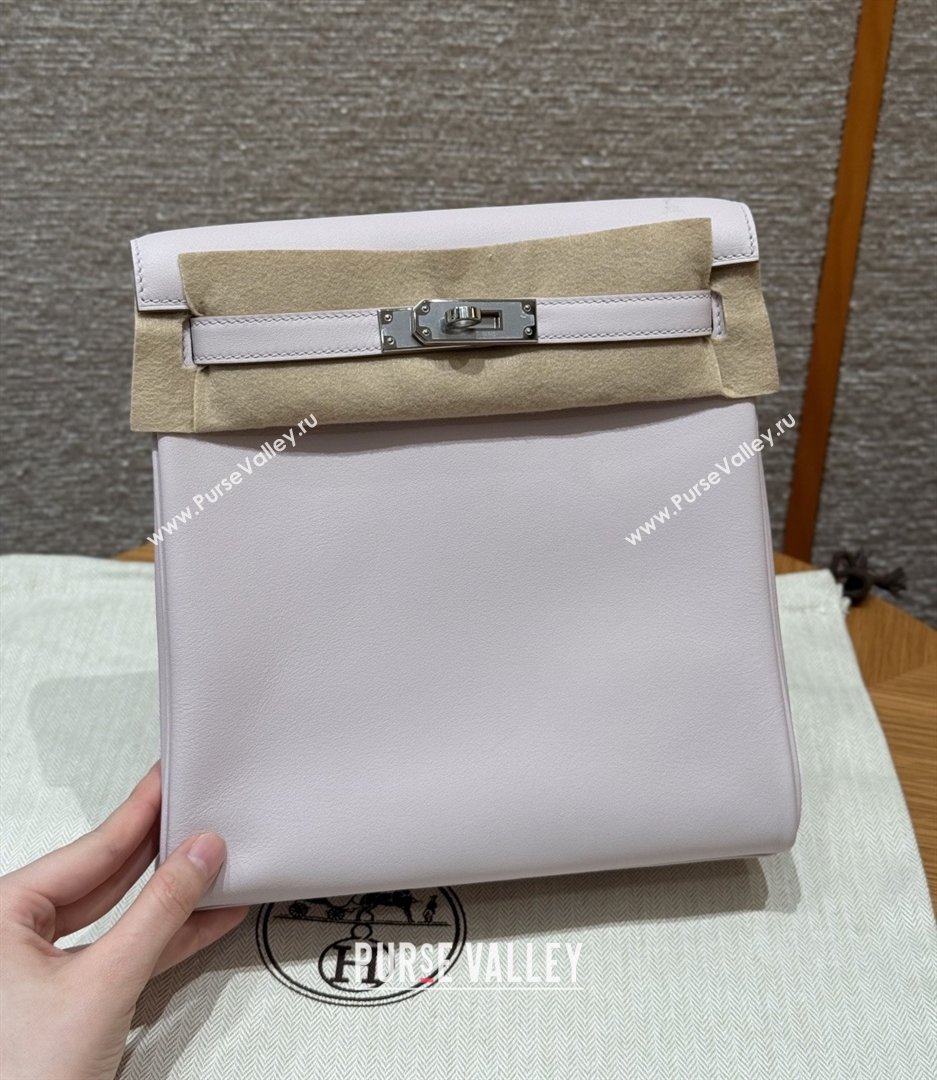 Hermes Kelly Ado Backpack 22cm in Swift Leather 09 Mauve Pale/Silver 2026(Half Handmade) (XX-26012110)