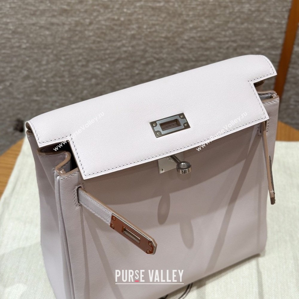 Hermes Kelly Ado Backpack 22cm in Swift Leather 09 Mauve Pale/Silver 2026(Half Handmade) (XX-26012110)