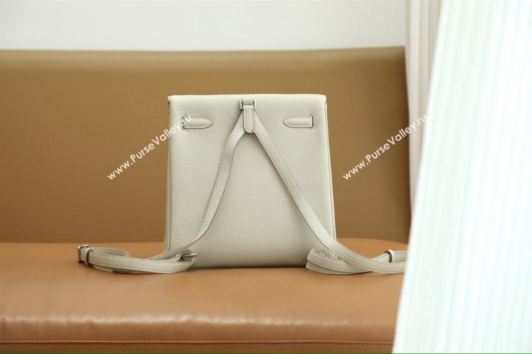 Hermes Kelly Ado Backpack 22cm in Taurillon Clemence Leather Beton White/Silver 2026(Full Handmade) (XYA-26012112)