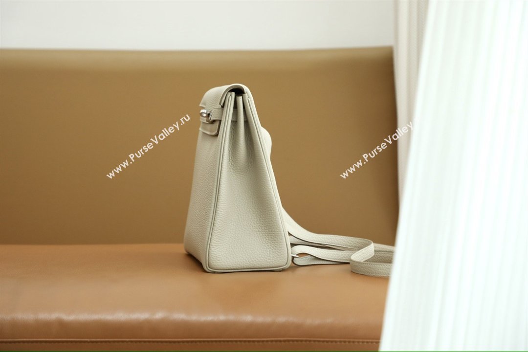 Hermes Kelly Ado Backpack 22cm in Taurillon Clemence Leather Beton White/Silver 2026(Full Handmade) (XYA-26012112)