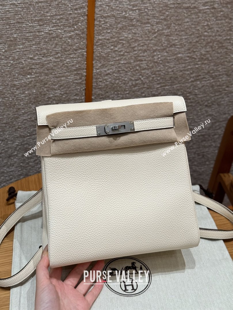 Hermes Kelly Ado Backpack 22cm in Togo Leather Cream White/Silver 2026(Half Handmade) (XX-26012103)