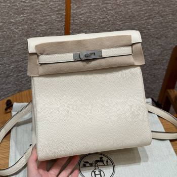 Hermes Kelly Ado Backpack 22cm in Togo Leather Cream White/Silver 2026(Half Handmade) (XX-26012103)