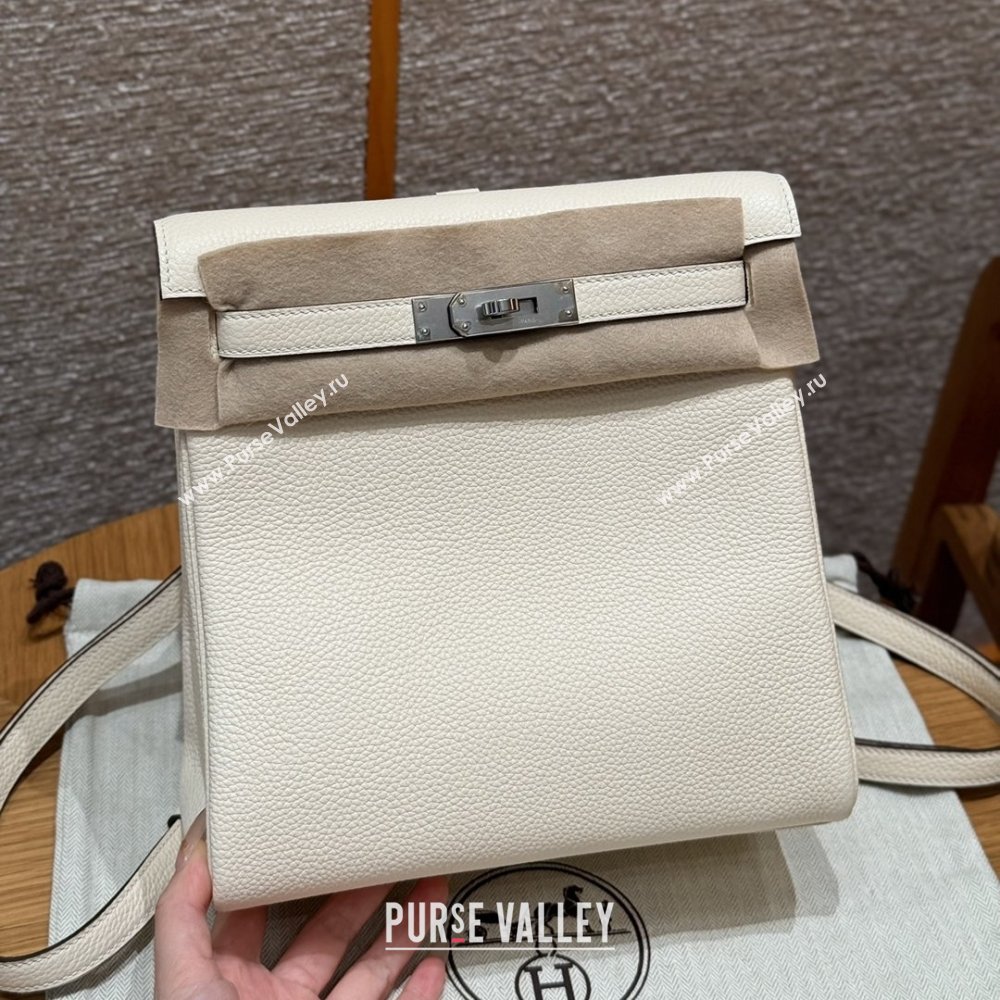 Hermes Kelly Ado Backpack 22cm in Togo Leather Cream White/Silver 2026(Half Handmade) (XX-26012103)
