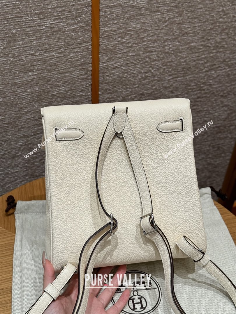 Hermes Kelly Ado Backpack 22cm in Togo Leather Cream White/Silver 2026(Half Handmade) (XX-26012103)