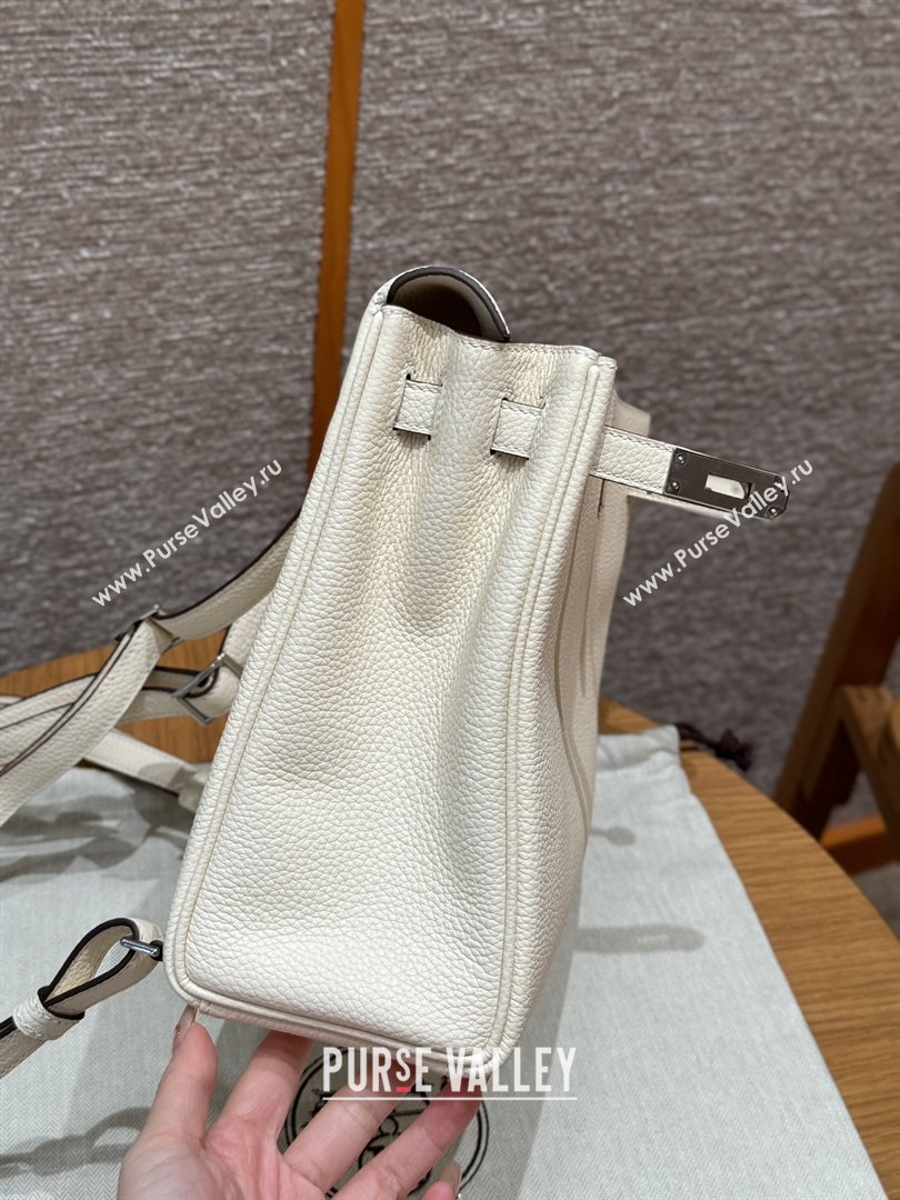 Hermes Kelly Ado Backpack 22cm in Togo Leather Cream White/Silver 2026(Half Handmade) (XX-26012103)