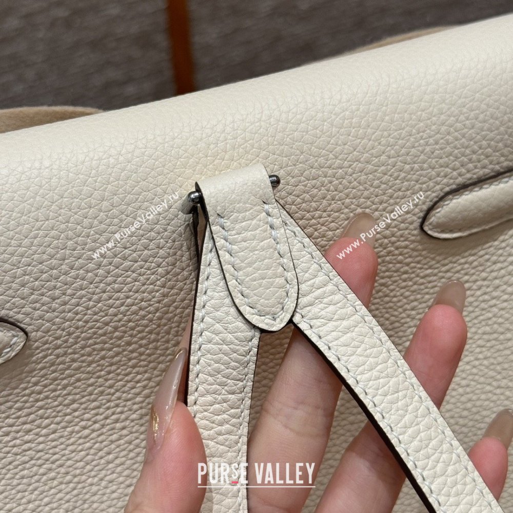 Hermes Kelly Ado Backpack 22cm in Togo Leather Cream White/Silver 2026(Half Handmade) (XX-26012103)