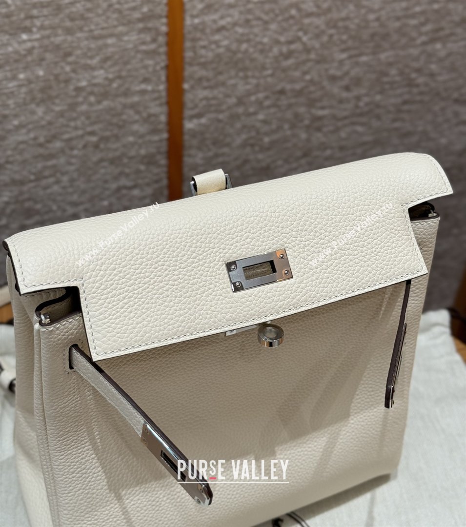 Hermes Kelly Ado Backpack 22cm in Togo Leather Cream White/Silver 2026(Half Handmade) (XX-26012103)