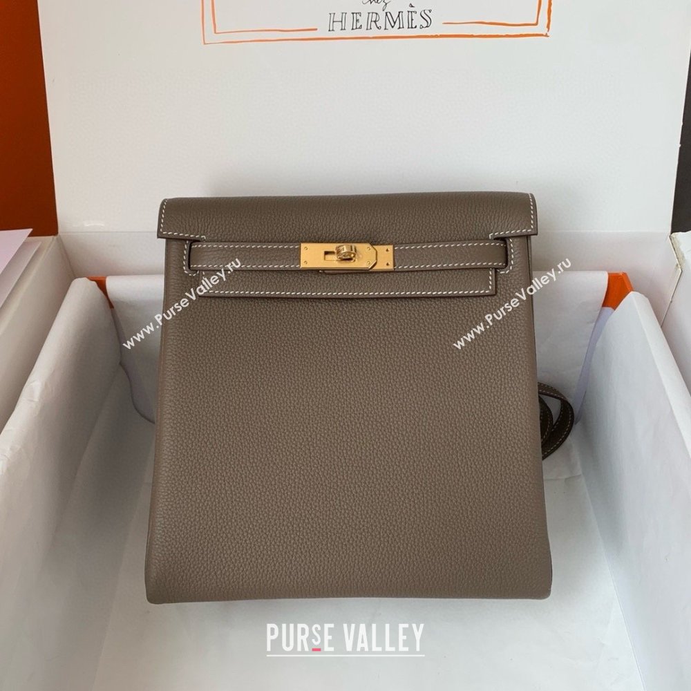 Hermes Kelly Ado Backpack 22cm in Togo Leather Etoupe/Gold 2026(Half Handmade) (XX-26012108)