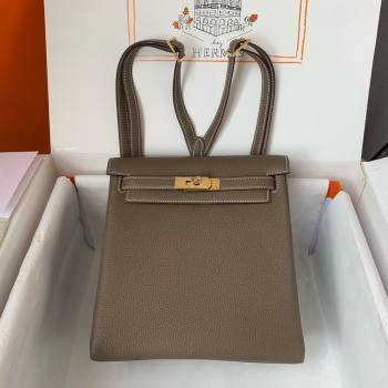 Hermes Kelly Ado Backpack 22cm in Togo Leather Etoupe/Gold 2026(Half Handmade) (XX-26012108)