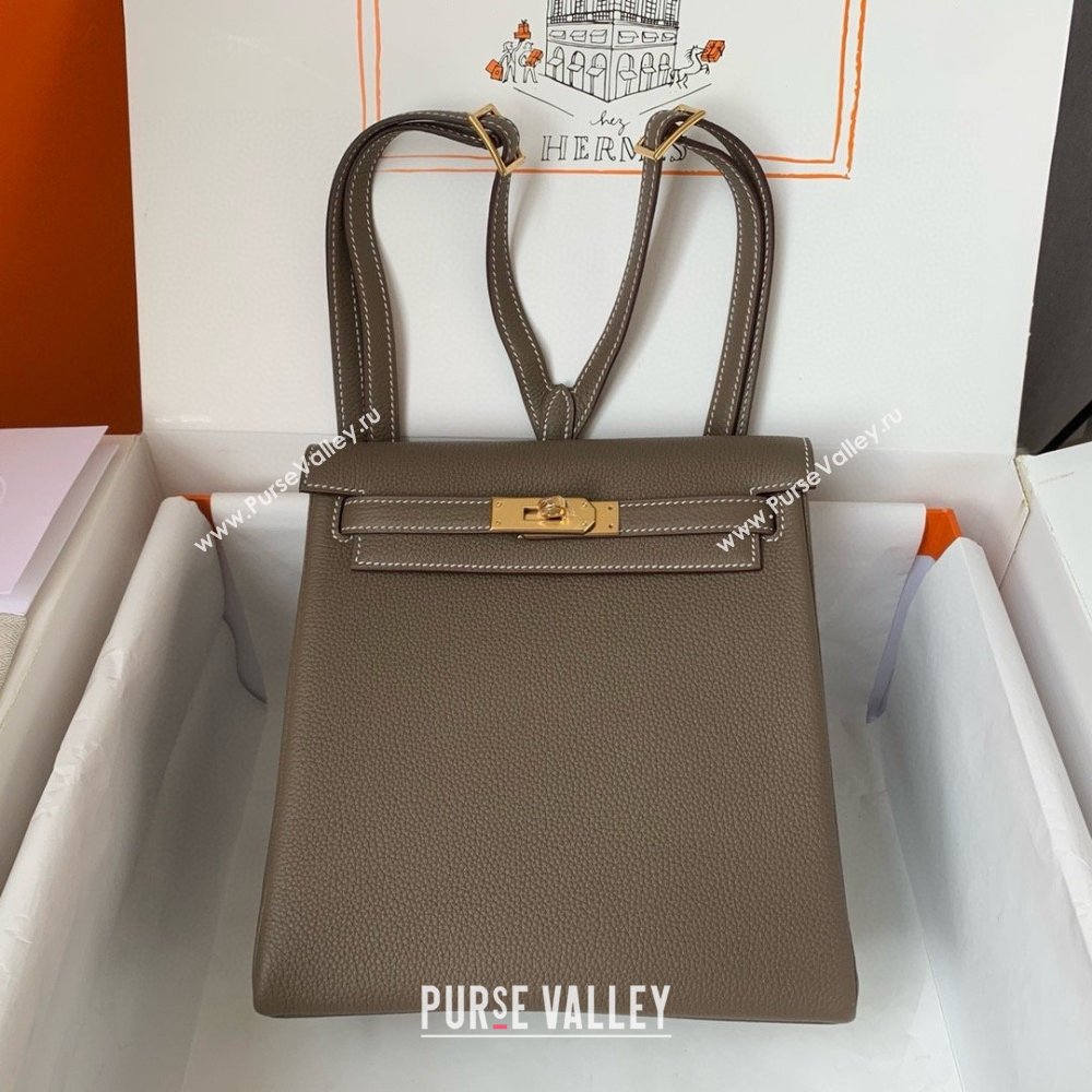 Hermes Kelly Ado Backpack 22cm in Togo Leather Etoupe/Gold 2026(Half Handmade) (XX-26012108)