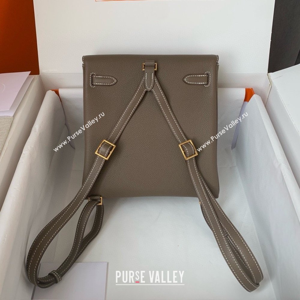 Hermes Kelly Ado Backpack 22cm in Togo Leather Etoupe/Gold 2026(Half Handmade) (XX-26012108)