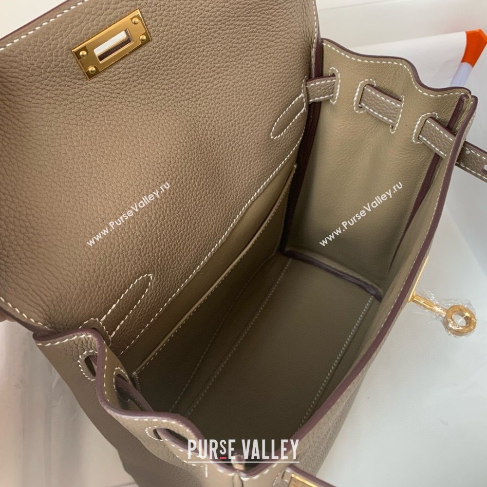 Hermes Kelly Ado Backpack 22cm in Togo Leather Etoupe/Gold 2026(Half Handmade) (XX-26012108)