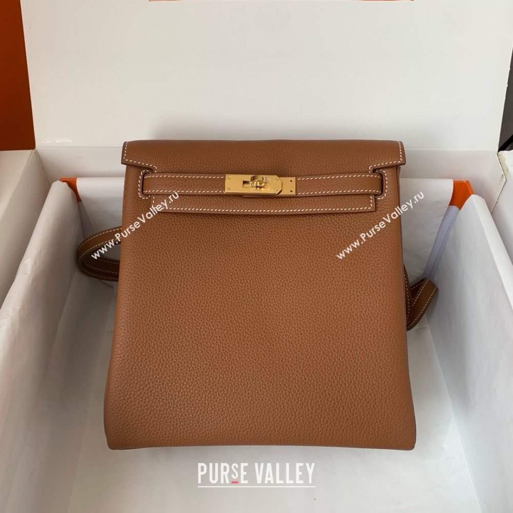 Hermes Kelly Ado Backpack 22cm in Togo Leather Brown/Gold 2026(Half Handmade) (XX-26012107)