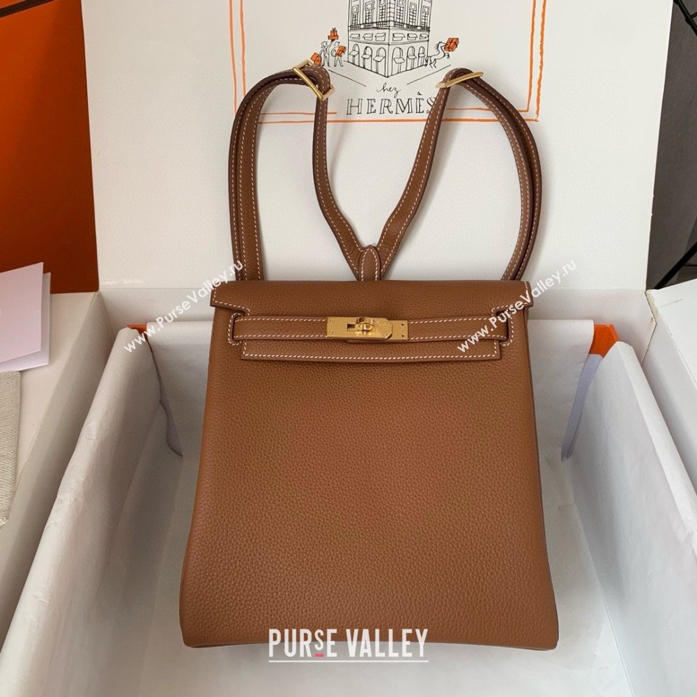Hermes Kelly Ado Backpack 22cm in Togo Leather Brown/Gold 2026(Half Handmade) (XX-26012107)