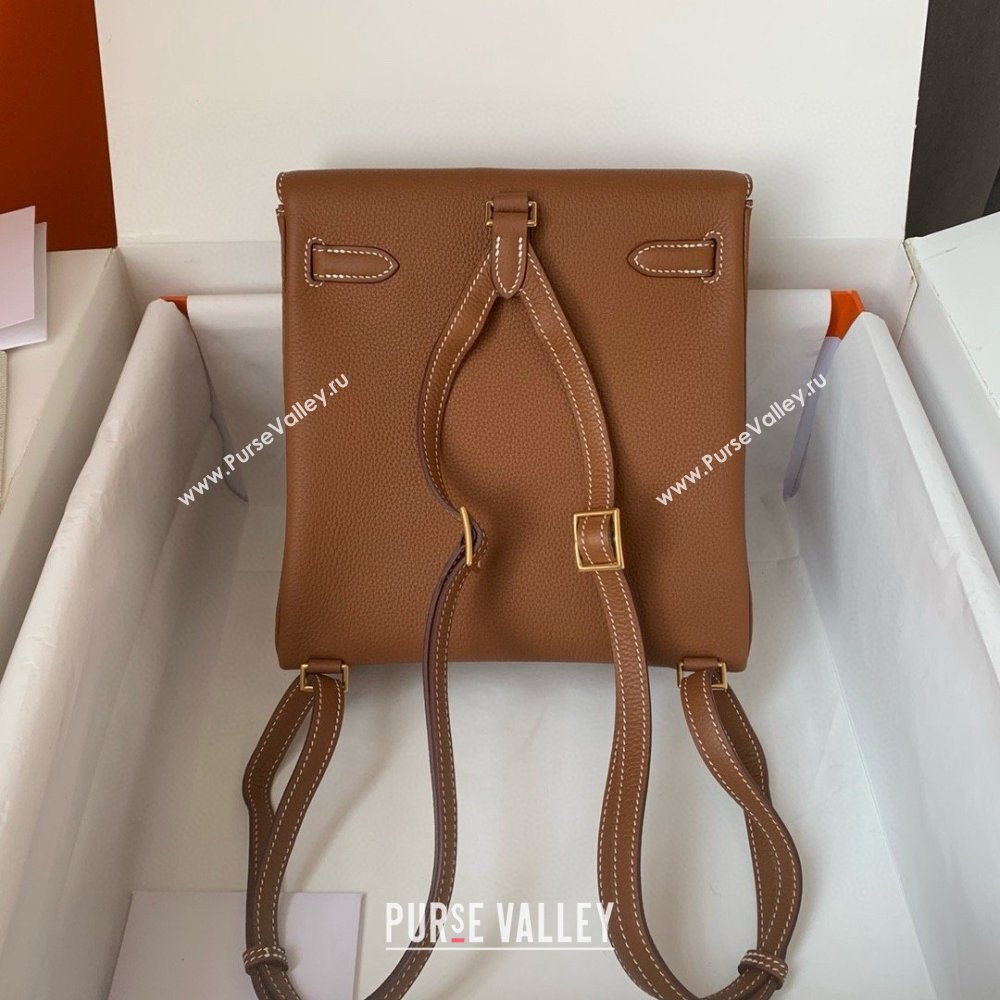 Hermes Kelly Ado Backpack 22cm in Togo Leather Brown/Gold 2026(Half Handmade) (XX-26012107)
