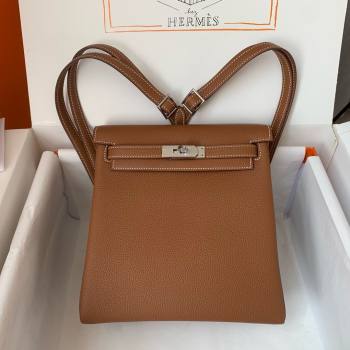 Hermes Kelly Ado Backpack 22cm in Togo Leather Brown/Silver 2026(Half Handmade) (XX-26012106)