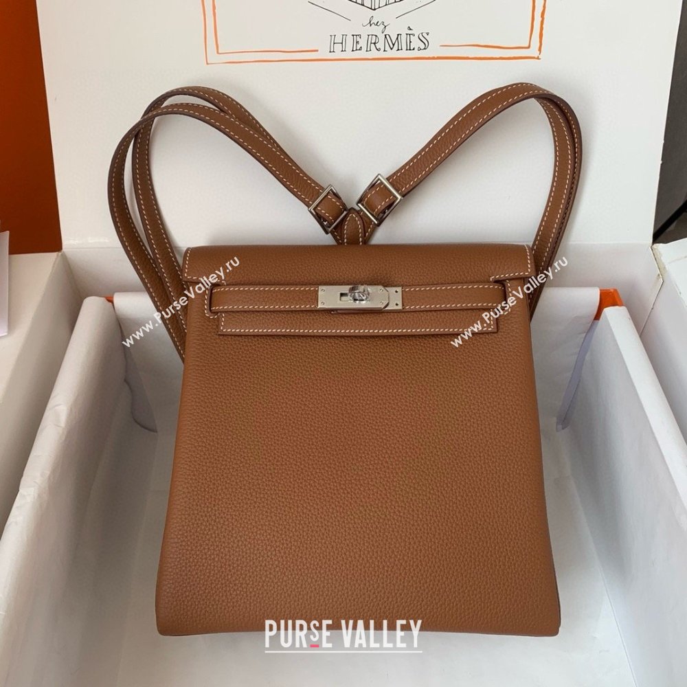 Hermes Kelly Ado Backpack 22cm in Togo Leather Brown/Silver 2026(Half Handmade) (XX-26012106)
