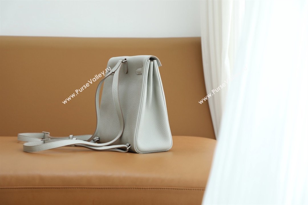 Hermes Kelly Ado Backpack 22cm in Taurillon Clemence Leather Gris Perle/Silver 2026(Half Handmade) (XYA-26012113)