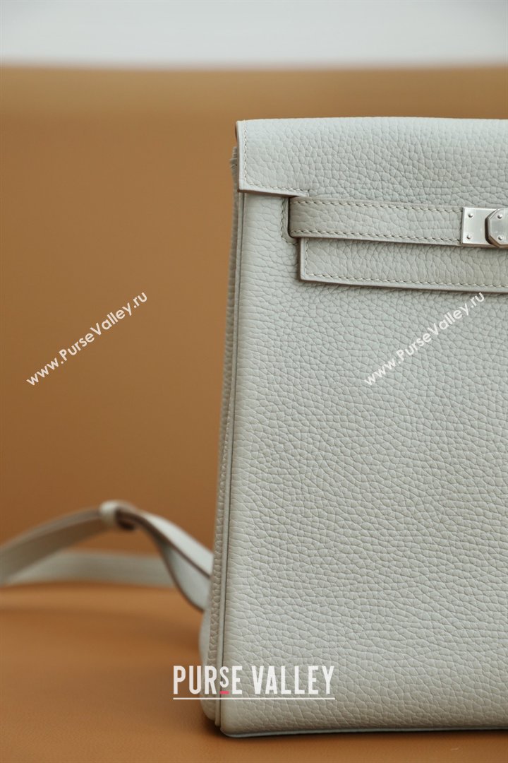 Hermes Kelly Ado Backpack 22cm in Taurillon Clemence Leather Gris Perle/Silver 2026(Half Handmade) (XYA-26012113)