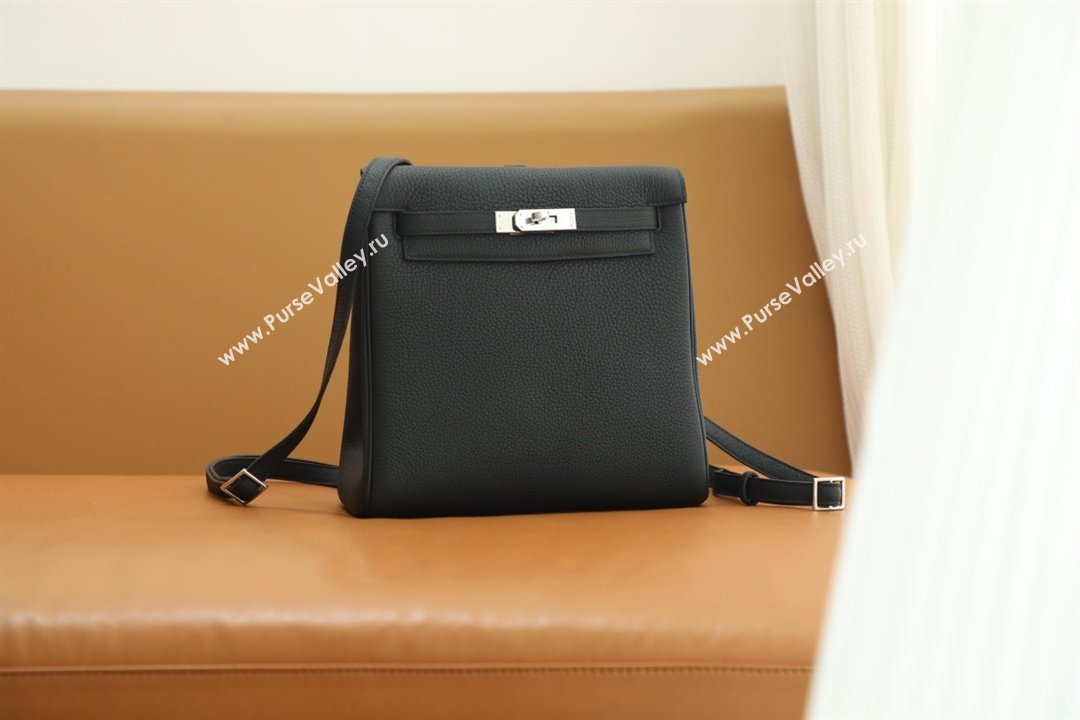Hermes Kelly Ado Backpack 22cm in Taurillon Clemence Leather Black/Silver 2026(Half Handmade) (XYA-26012114)