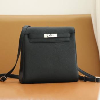 Hermes Kelly Ado Backpack 22cm in Taurillon Clemence Leather Black/Silver 2026(Half Handmade) (XYA-26012114)