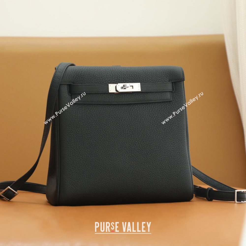 Hermes Kelly Ado Backpack 22cm in Taurillon Clemence Leather Black/Silver 2026(Half Handmade) (XYA-26012114)