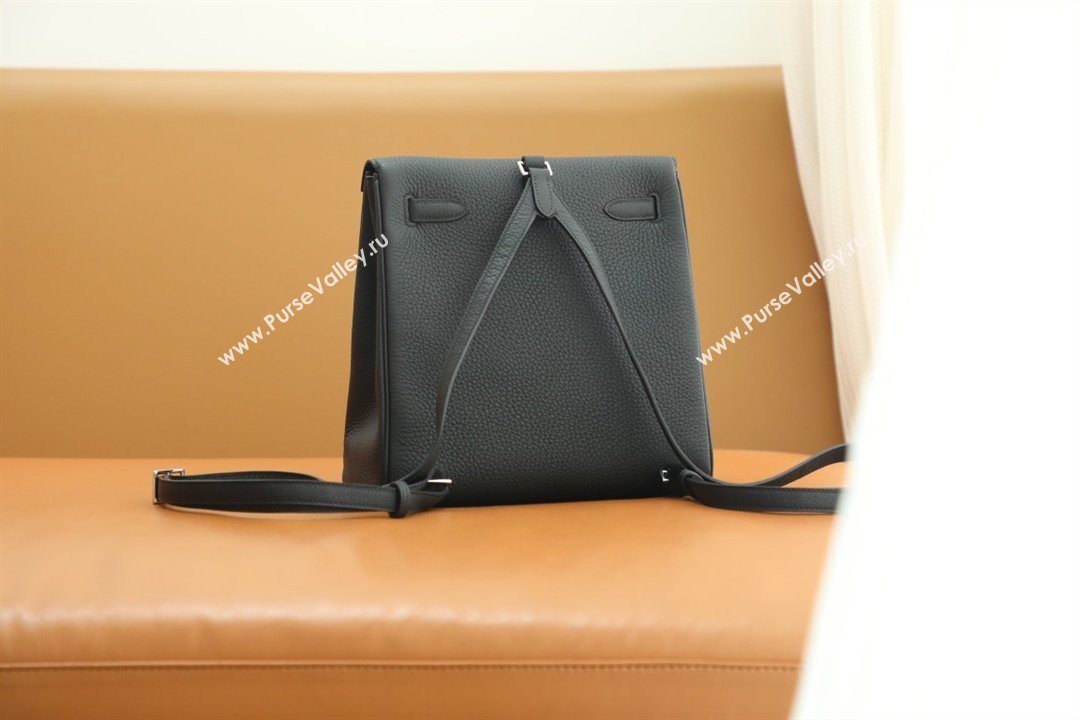Hermes Kelly Ado Backpack 22cm in Taurillon Clemence Leather Black/Silver 2026(Half Handmade) (XYA-26012114)