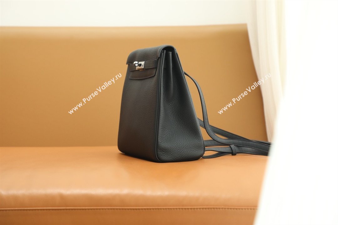 Hermes Kelly Ado Backpack 22cm in Taurillon Clemence Leather Black/Silver 2026(Half Handmade) (XYA-26012114)