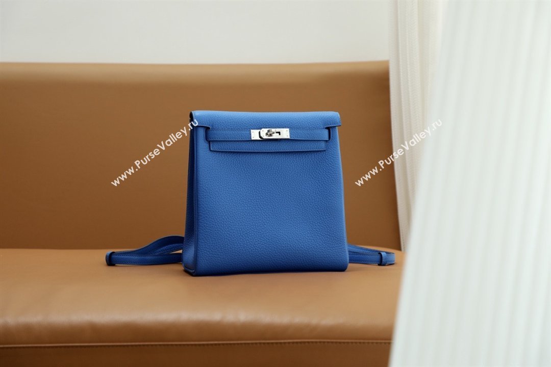 Hermes Kelly Ado Backpack 22cm in Taurillon Clemence Leather Blue/Silver 2026(Half Handmade) (XYA-26012115)