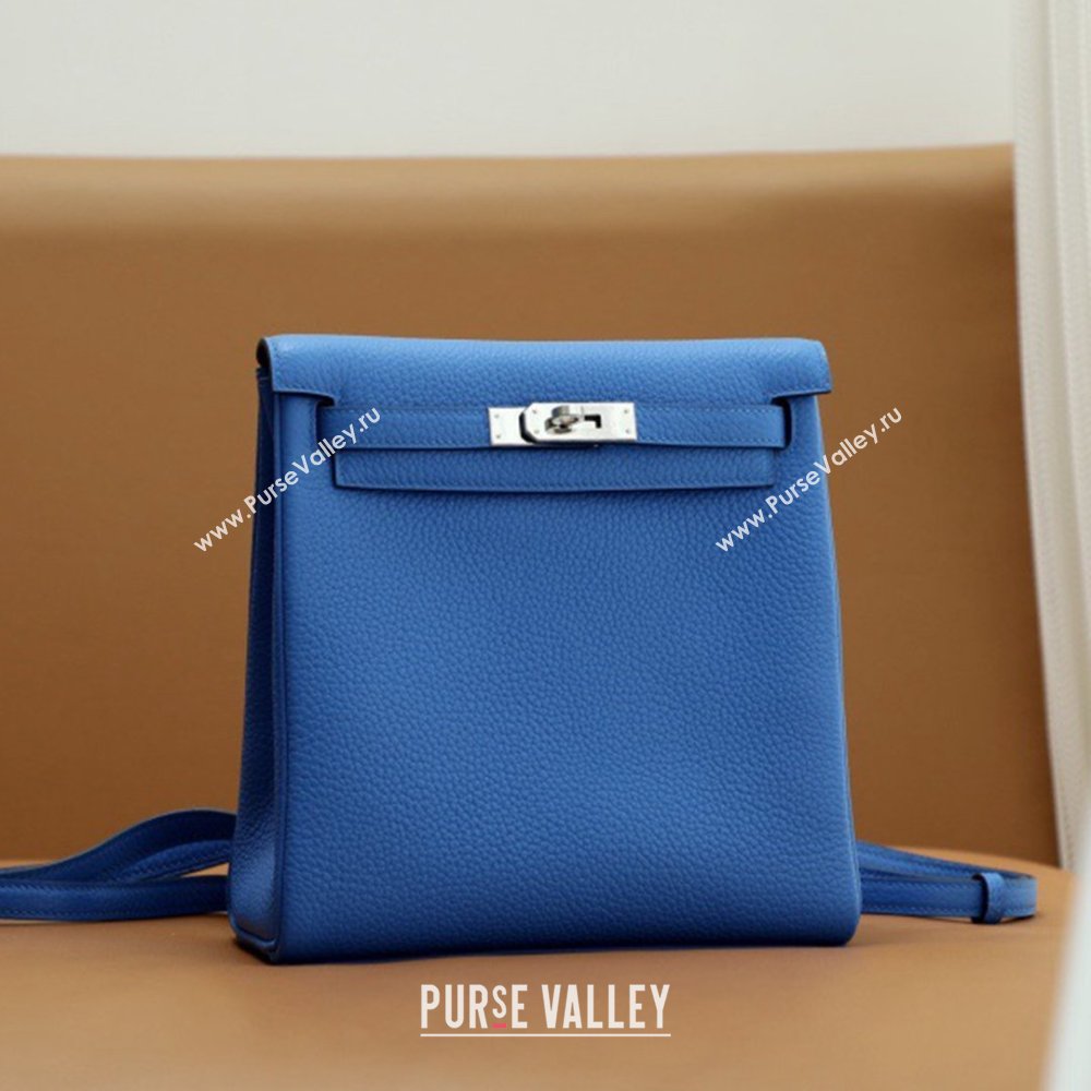Hermes Kelly Ado Backpack 22cm in Taurillon Clemence Leather Blue/Silver 2026(Half Handmade) (XYA-26012115)