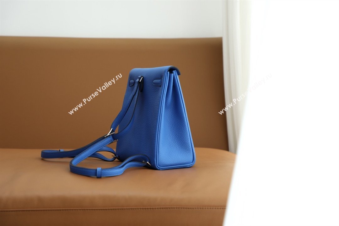 Hermes Kelly Ado Backpack 22cm in Taurillon Clemence Leather Blue/Silver 2026(Half Handmade) (XYA-26012115)