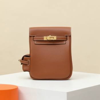 Hermes Kelly Jump Backpack KJ18 18cm in Swift Leather Brown/Gold 2026(Handmade) (XX-26012121)