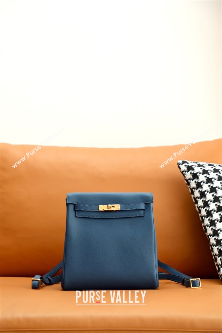 Hermes Kelly Ado Backpack 22cm in Evercolor Leather Navy Blue/Gold 2026(Half Handmade) (XYA-26012116)
