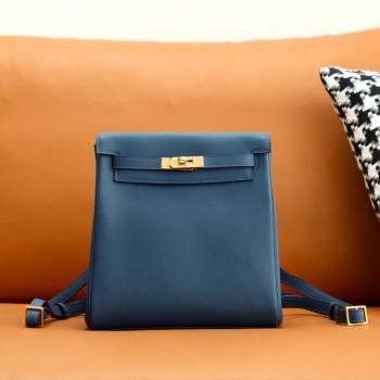 Hermes Kelly Ado Backpack 22cm in Evercolor Leather Navy Blue/Gold 2026(Half Handmade) (XYA-26012116)