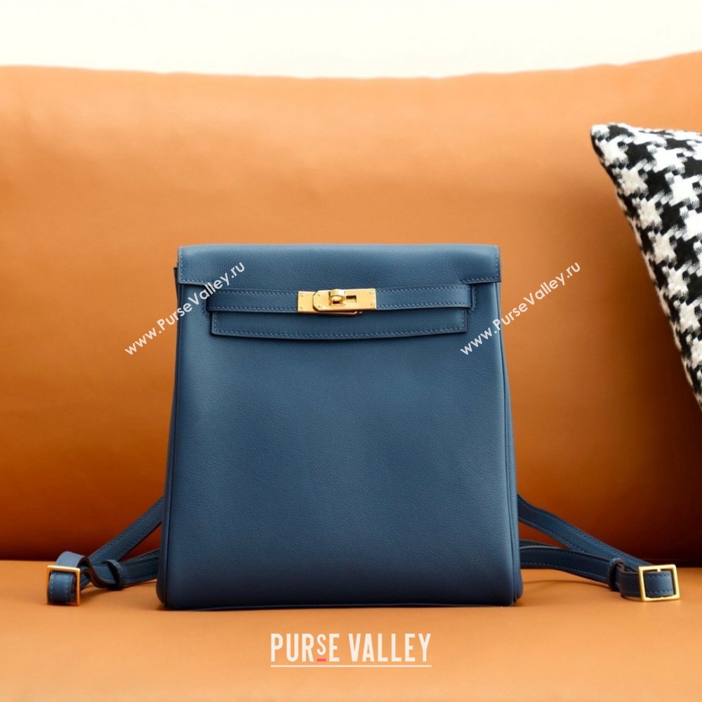 Hermes Kelly Ado Backpack 22cm in Evercolor Leather Navy Blue/Gold 2026(Half Handmade) (XYA-26012116)